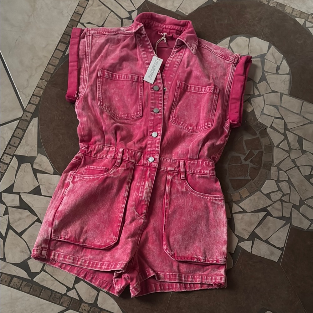 Over size denim pink jumpsuit